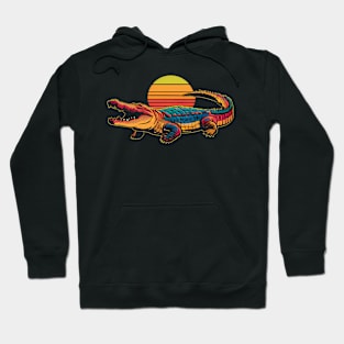 Colorful retro crocodile in retro sunset Hoodie